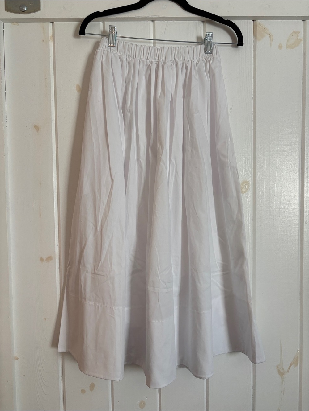 NWOT white cotton poplin midi skirt with pockets